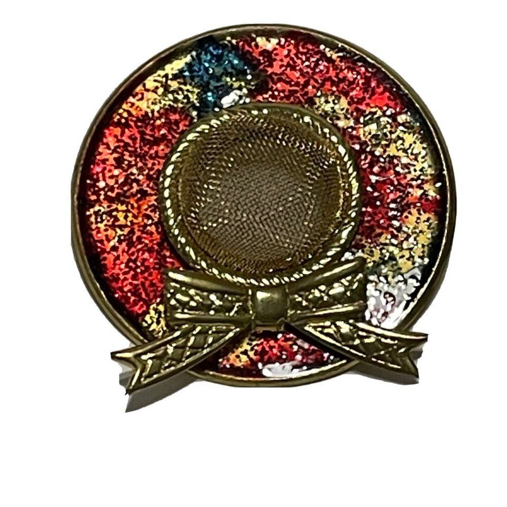 gold tone metal Hat Bow Christmas Brooch Pin